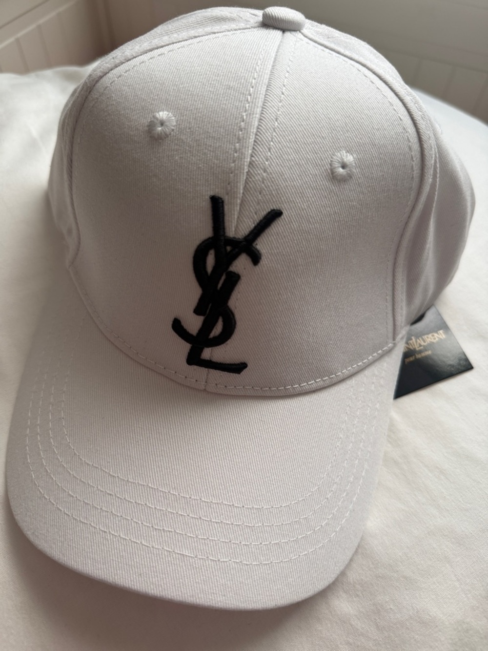 Yves Saint Laurent White Cap with Black YSL Logo